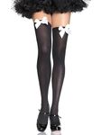 Leg Avenue Women's Opaque Thigh High Stockings with Satin Bow, Black/White, One Size