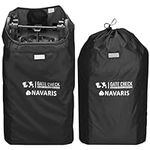 Navaris Gate Check Transport Bag for Baby Seat - Durable Baby Carrier Cover for Stroller - Waterproof 210D Baby Bags for Prams - Adjustable Straps, Black, 114 x 53 x 35cm