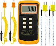 DANOPLUS High Accuracy Digital K-Type Thermocouple Thermometer (-50~1300°C) with Dual Channels 4 Probes (Wired & Stainless Steel) Handheld High Temperature Kelvin Scale Meter Tester