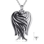 POPLYKE Angel Wings Urn Necklace for Ashes for Women 925 Sterling Silver Black and White Angel Pendant Cremation Necklace Charm Angel Jewelry Gifts Memorial Jewelry