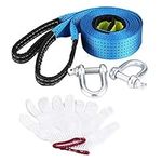 Haofy 5 Metre Tow Rope, Car Towing Pull Rope Strap Cable Heavy Duty 8 Ton Car Trailer Towing Belt, Road Recovery Winch Strap with Reflective Strip, Gloves and 2 Shackles