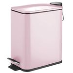 mDesign 5 Liter Rectangular Small Steel Step Trash Can Wastebasket, Garbage Container Bin for Bathroom, Powder Room, Bedroom, Kitchen, Craft Room, Office - Removable Liner Bucket - Light Pink/Blush