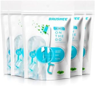 Brushee - The Evolution of Oral Care | 3-in-1 Tool (Pre-Pasted Mini-Brush + Floss + Pick) | Individually Wrapped | Disposable | Prepasted Travel Toothbrushes | Small Adult Toothbrush - (120-Pack)