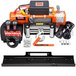 Winchmax 13,500lb (6,123kg) Original Orange 12v Electric Winch. 26m x 9.5mm Steel Rope. 3/8 inch Hook, Flat Bed Mounting Plate.