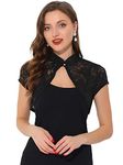 Allegra K Women's Lace Cardigan Stand Collar Short Elegant Shrug Black Medium