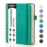 WEMATE Spiral Password Book with Alphabetical Tabs, Small Password Keeper Book for Seniors, Internet Password Notebook Hardcover Password Journal logbook – 4.7''x 6'' (Teal)