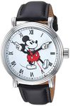 Disney Mickey Mouse Adult Vintage Articulating Hands Analog Quartz Watch, Silver/BLK