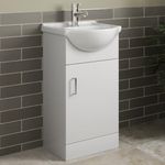 Affine® 450mm Vanity Unit Basin Sink Bathroom Storage Cabinet Cupboard Freestanding, Single Tap Hole Ceramic Wash Basins, Soft Close Door, White Gloss