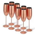Oak & Steel - 8 Stainless Steel Champagne Flutes with Gift Box, 285 ml - Matte Rose Gold/Copper - Elegant, Solid & Unbreakable - Outdoor Parties, Picnic, Beach & Pool