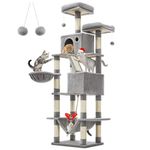 Feandrea Cat Tree, 81.1-Inch Large Cat Tower with 13 Scratching Posts, 2 Perches, 2 Caves, Basket, Hammock, Pompoms, Multi-Level Plush Cat Condo for Indoor Cats, Light Gray UPCT190W01