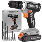 Terratek Cordless Drill Driver 20V Li-Ion 1HR Fast Charge Battery, 13Pc Electric Screwdriver Set, LED Work Light, Electric Drill Quick Change Power Drill Battery and Charger Included