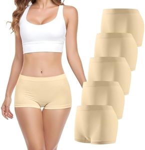 SAYCELI Womens Boy Shorts Underwear - No Show Seamless Boyshort Panties Stretch Boxer Briefs for Ladies Pack (Beige 5Pack XL)