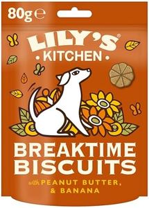 Lily's Kitchen Breaktime Biscuits with Peanut Butter and Banana. 8 x 80g. Dog Treats for Everyday Use and Rewards, Made with Natural Ingredients. Crunchy Biscuit. Great for Training.