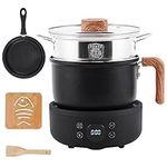 BAOSHISHAN Electric Hot Pot Mini Electric Cooker,1.8L Ceramic Non-Stick Coating Frying Pan with Steamer,Multi Electric Skillet Cooker for Stew/Ramen/Pasta/Soup, Suitable for Dorm/Travel 800W