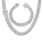 YADOCA Mens Cuban Link Chain Silver Bling Miami Cuban Necklace Bracelet Set Diamond Chain for Men Iced Out Hip Hop Jewelry 46cm