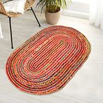 Light & Pro Jute Rug, 3x5 ft, Braided Area Rug, Kitchen Rug, Multi Color Cotton Chindi Oval Rug, Reversible