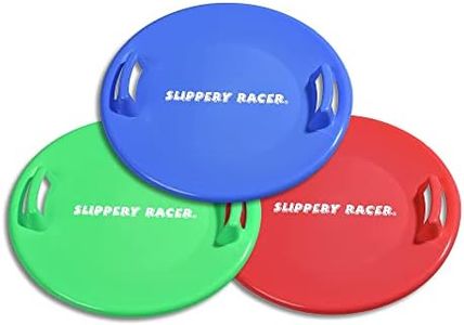 Slippery Racer Heavy-Duty Cold Weather Downhill Pro Adults and Kids Plastic Outdoor Winter Saucer Disc Snow Sleds with Handles, Green, Blue, and Red