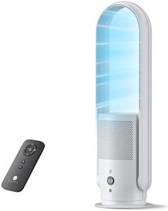 U ULTTY Bladeless Fan with Air Purifier, Quiet Tower Fan with Remote, Touch, 9 Speeds, 8H Timer, HEPA Filter 99.97%, 90° Oscillation Fans, Floor Fans Powerful for Home Office Room, CR022D White