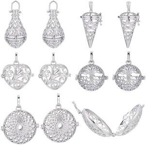 SUNNYCLUE 10Pcs Cage Charms Chime Ball Charm Brass Locket Cage Charms Crystal Necklace Holders Knot Cone Shaped Charm Pendants Openable Love Heart Locket Cage Large Pendant for jewellery Making Charms