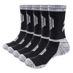 OUYJIA 5 Pairs Men's Cotton Cushioned Work Boot Socks Breathable Walking Wicking Socks Mid Calf Multipack 10-13 Black