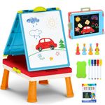 Kids Art Easel Toys, Foldable Double Sided Tabletop Art Easel, Chalk Board and White Board with Painting Accessories, Birthday Gift for Toddlers, Boys and Girls