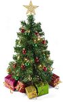 Prextex 23-Inch/1.91Ft Green Christmas Tree with Warm-White LED Lights - DIY Tabletop Mini Artificial Xmas Tree with Star Treetop, Tiny Gift Boxes, and Hanging Ornaments for Mini Christmas Decorations