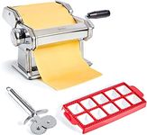 Uno Casa Pasta Maker - Stainless Steel Pasta Roller Noodle Maker Machine - Durable Pasta Roller with Pasta Cutter and Ravioli Mold - Recipe E-Book Included