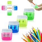 4 Pcs Manual Pencil Sharpeners, Colorful Compact Dual Holes Pencil Sharpeners with Container, Portable Manual Pencil Sharpener for Kids & Adults, Home, Office, Teacher, Artist(Blue,Red,Green,Yellow)