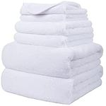 POLYTE Plush Quick Dry Lint Free Microfibre Bath Towel Set, 6 Pieces (White)