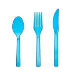 Party Essentials Plastic Cutlery Assortment and Knives/Forks/Spoons, Neon Blue, 17 Place Setting-Count