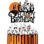 SYKYCTCY 1 Pack Halloween Happy Birthday Cake Topper Glitter Halloween Wizard Ghost Pumpkin Cake Pick Decoration for Ghost Wizard Witch Pumpkin Autumn Themed Cake Decoration Birthday Party Supplies…