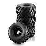 Chanmoo 1/10 RC Monster Truck Tires and Hard Plastic Wheels Rims 12mm Hex Rubber Buggy Off Road Tyres with Foam for 1:10 Scale Truck Car Traxxas VXL 2WD Hoss 4x4 HSP HPI Tamiya Kyosho 4PCS (Black)