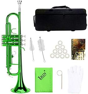 Trompeta de latón, Trompeta Plana Latón para Trompeta Instrumento de Viento Musical en 3 Colores Diferentes(Verde) Instrumento de Viento