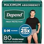 Depend Fresh Protection Adult Incontinence Underwear for Men (Formerly Depend Fit-Flex), Disposable, Maximum, Small/Medium, Grey, 80 Count (2 Packs of 40)