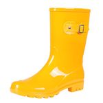 Evshine Women's Mid Calf Rain Boots Waterproof Garden Shoes, Glossy Yellow, 8