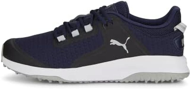 PUMA GOLF Homme Fusion Grip Chaussure de Golf, Puma Silver Quiet Shade Bleu Marine, 42 EU