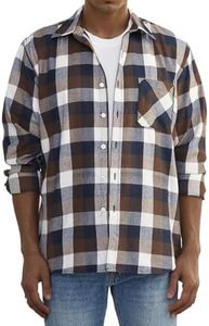 SANGTREE Son and Dad Family Matching Clothes, Men's Casual Work Long Sleeves Button Down Flannel Plaid Shirt, 3# Brown, 2XL