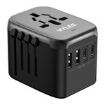 Universal International Power Travel Plug Adapter, 5 in 1 European Travel Plug Adapter W/ 3.5A 2xUSB-A and 2xUSB C Wall Charger and Worldwide AC Outlet for Europe USA UK AUS Asia (Black Grey)