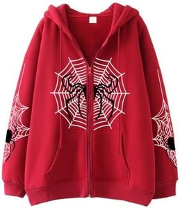 Hesaco Spider Graphic Hoodies Y2k Zip Up Hoodie Men Women Oversized Sweatshirts Y2k Jacket Streetwear Vintage Tops (Red 2,XL,X-Large)