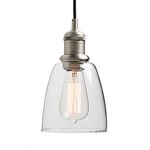 Yosoan Lighting Industrial Glass Pendant Light Fittings, Loft Bar Hanging Ceiling Lights Chandelier for Kitchen Island Living Room Dining Room Front Mirror (Brushed)