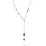 Annika Bella Handmade Turquoise Y Shape Necklace for Women, Length 21 Inches End to End, Waterproof Lariat Necklace, Gold or Sterling Silver and Turquoise Necklaces, Western Jewelry for Women (Gold)