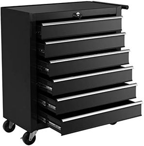 Giantz 6 Drawers Large Tool Chest Trolley, Lockable Toolbox Tools Storage Box Cabinet Cart Garage Ute Organiser Boxes, 75kg Capacity Heavy Duty with Brake Sturdy Construction Black