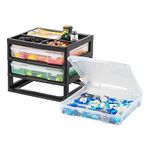 IRIS USA 3-Tier Scrapbook Storage Unit with Organizer Top for Papers, Tools, Office, Art and Crafting Supplies, Great for Desktop, Black Frame with 3 Clear Scrapbooking Drawer Cases, 1-Pack