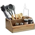 Navaris Acacia Wood Cutlery Holder - Kitchen Utensil Cutlery Organizer or Condiment Holder - Wooden Cutlery Trays to Store Condiments, Utensils, and More