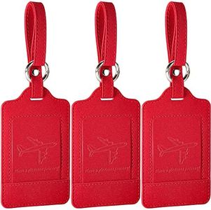 Teskyer Luggage Tags, 3 Pack Premium PU Leahter Luggage Tags Privacy Protection Travel Bag Labels Suitcase Tags (Starry Red)