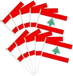 50 Pack Lebanon Lebanese Flags Small Mini Hand Held Lebanon Lebanese Flags on Stick Flags, Miniature National Country Flags,Party Decorations Supplies for Parades,International Festival
