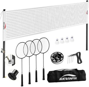 Droop-Proof Badminton Set - 1.26-Inch Reinforced Steel Frame with 4 Nylon Shuttlecocks, Includes 4 Rackets, Boundary Lines & Waterproof Carry Bag - Professional Backyard Badminton Net Kit