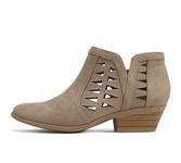 Soda Women's Mug Round Toe Faux Suede Stacked Heel Western Ankle Bootie, Light Taupe, 8.5