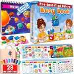 Curious 2 Learn Montessori Busy Book for Toddlers Ages 3-5 – Preassembled Preschool Learning Binder with 28 Activities, Travel Bag & 8 Markers – Educational Toy & Gift for 3 Year Old Boys (Blue)