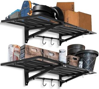 Leekimid 2-Pack 1.6X4 FT Garage Shelving Wall Mounted Holds Up to 800 Lbs Heavy Duty Wall Shelf, Black Metal Floating Adjustable Wall System Shelves for Garage Storage, Shed